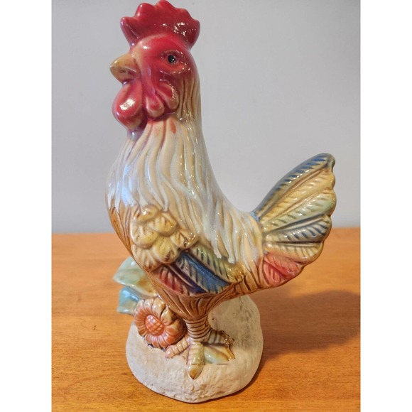 French Farmhouse Figural Pottery Ceramic Rooster Figurine Home Decor - Picture 1 of 5